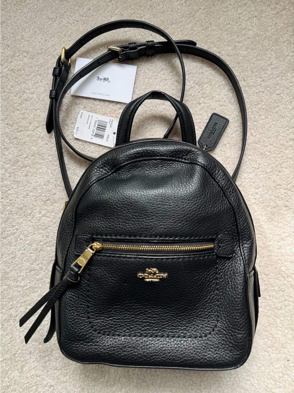 NWT Coach Andi Pebbled Leather Backpack Black Gold Hardware